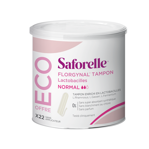 Florgynal Tampon Lactobacilles, Sans applicateur - 22 tampons Eco Normal, medium